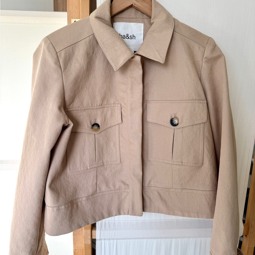 ba&sh Beige Cropped Utility Jacket with Flap Pockets